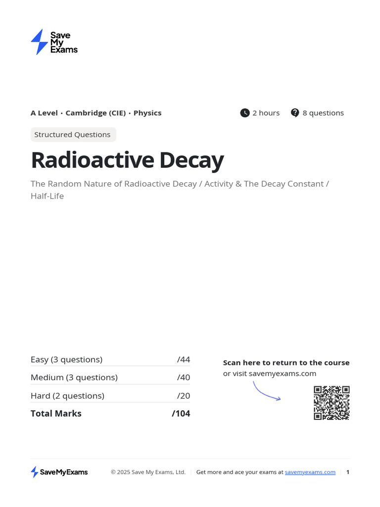 Radioactive Decay: A Level Questions | PDF | Radioactive Decay | Isotope