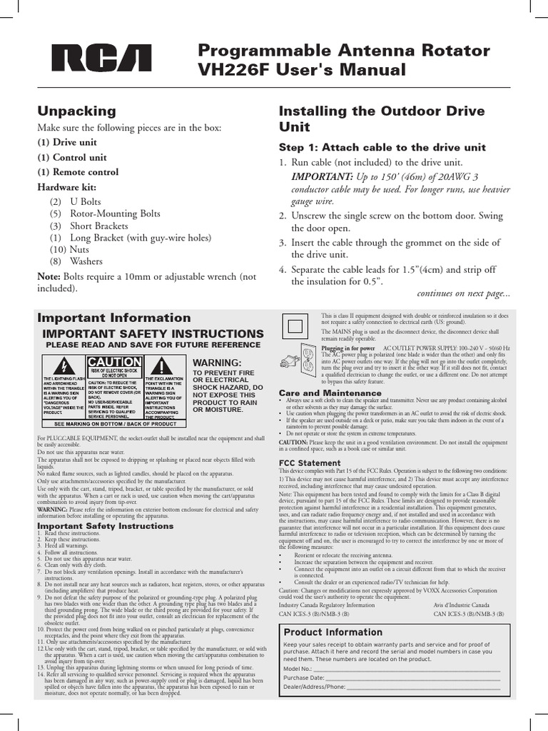 RCA Antenna Rotor VH226F_US_IB_03 | PDF | Screw | Electrical Connector