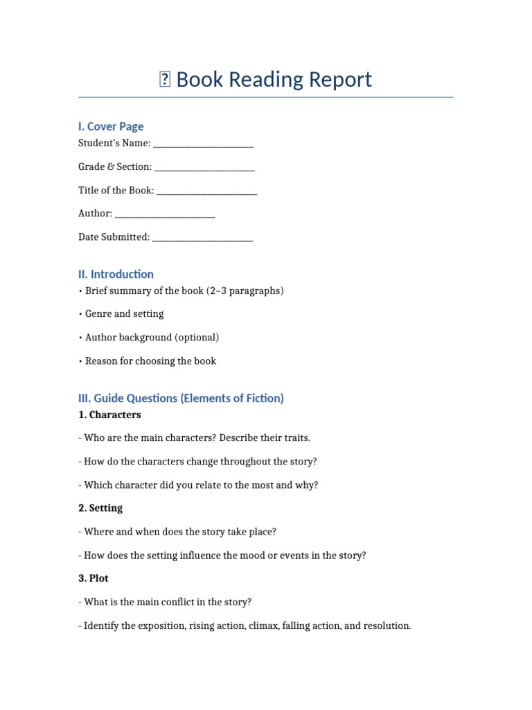 Book Reading Report Template | PDF
