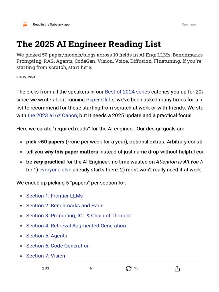 2025 AI Engineer Reading List | PDF | Machine Learning | Science Software
