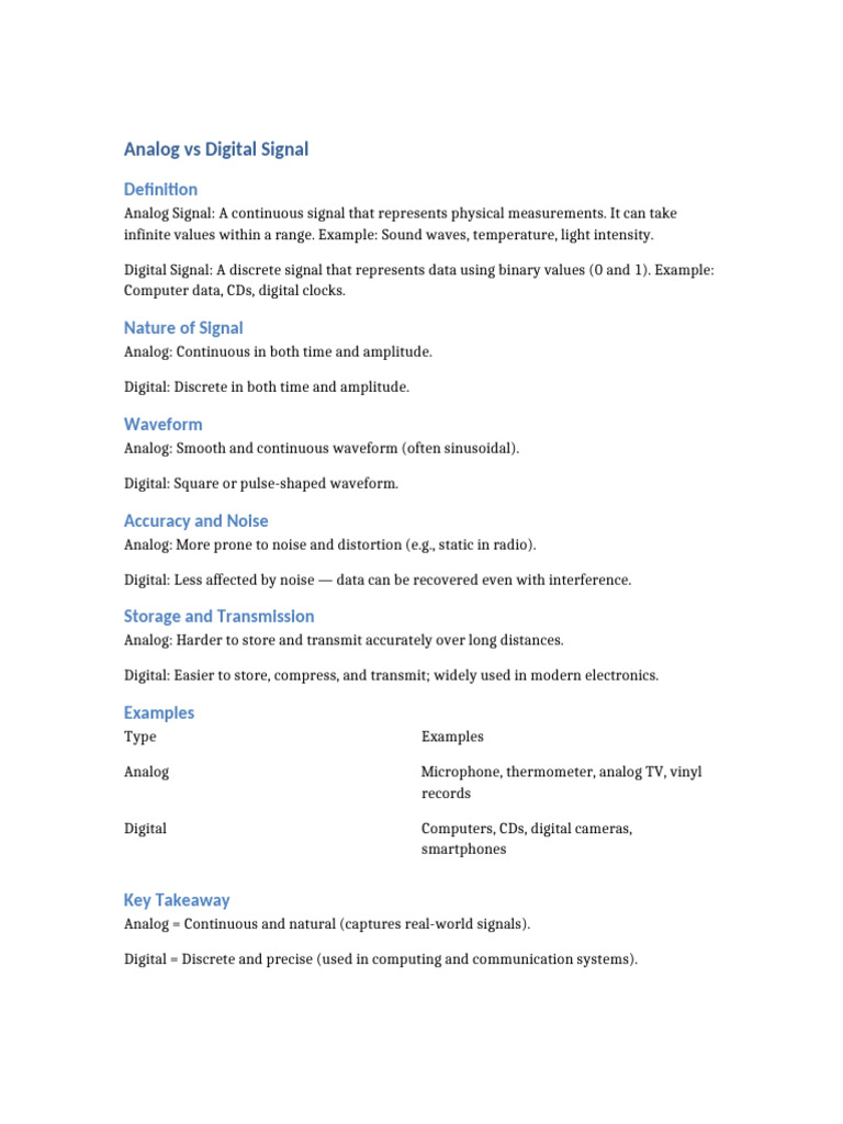 Analog vs Digital Signals Explained | PDF | Digital Signal | Amplitude