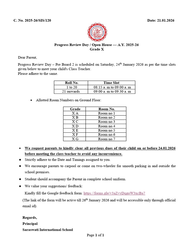 Grade X Progress Review Day Details | PDF