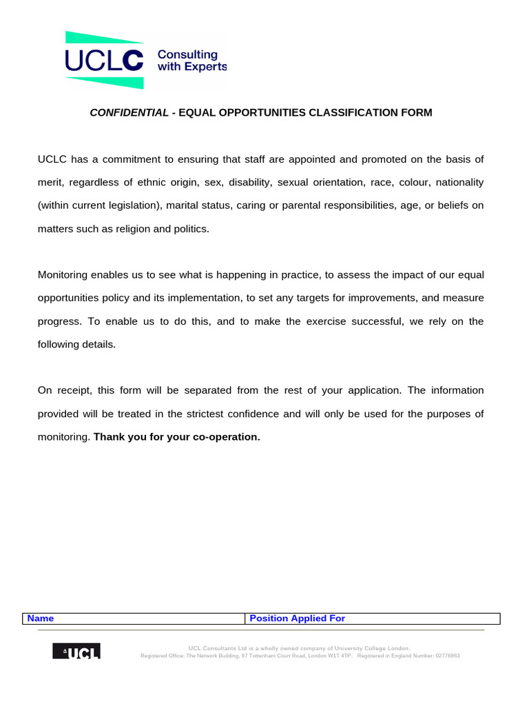 Uclc Confidential Equal Opportunities.docx 0 | PDF | University College ...