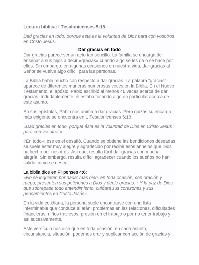 La importancia de dar gracias a Dios | PDF | Cristo (título) | Epístola ...