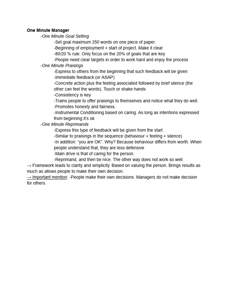 One Minute Manager Techniques Explained | PDF