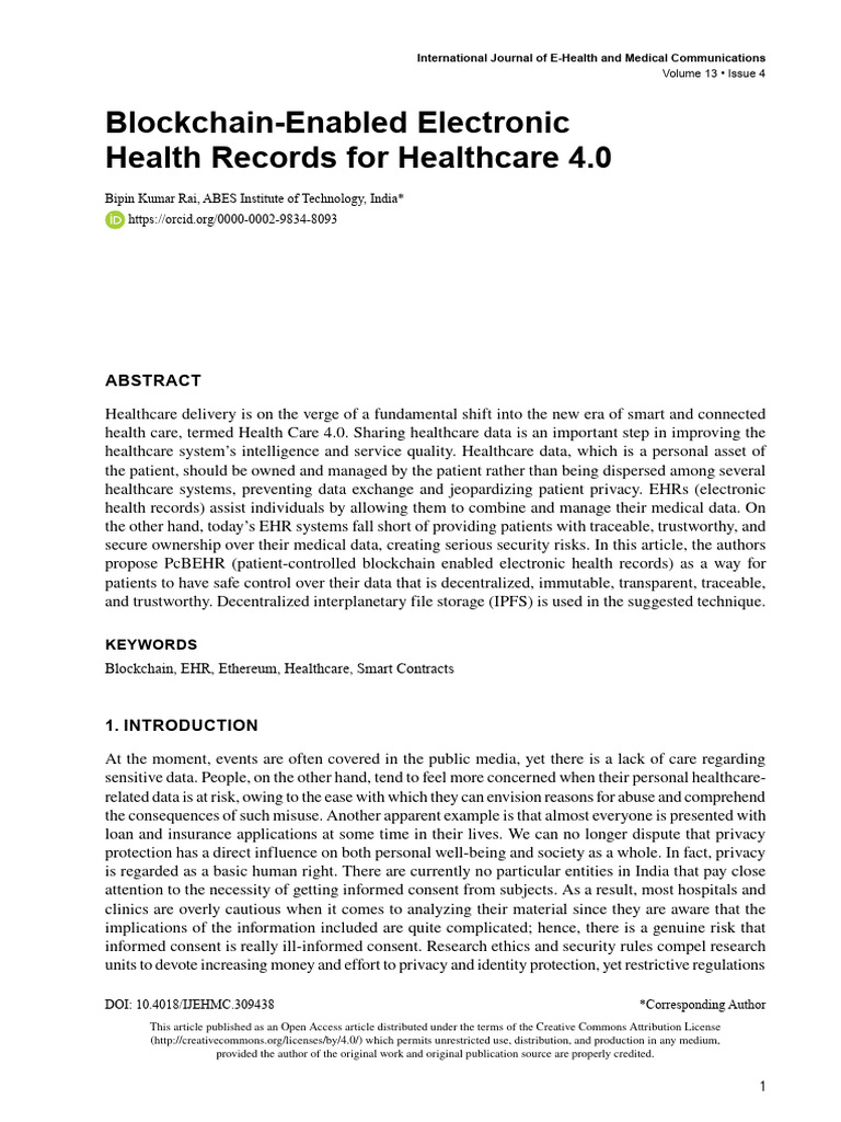 Blockchain for Patient-Controlled EHRs | PDF | Electronic Health Record ...