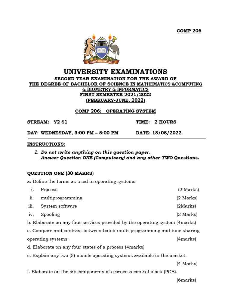 Operating Systems Exam Questions 2022 | PDF | Scheduling (Computing ...
