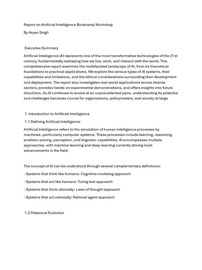 AI Bootcamp Workshop Report Summary | PDF | Artificial Intelligence ...