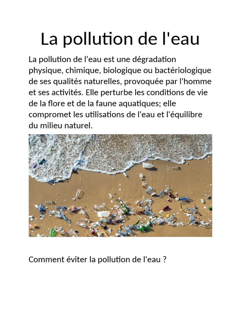Pollution de l'eau : causes et solutions | PDF