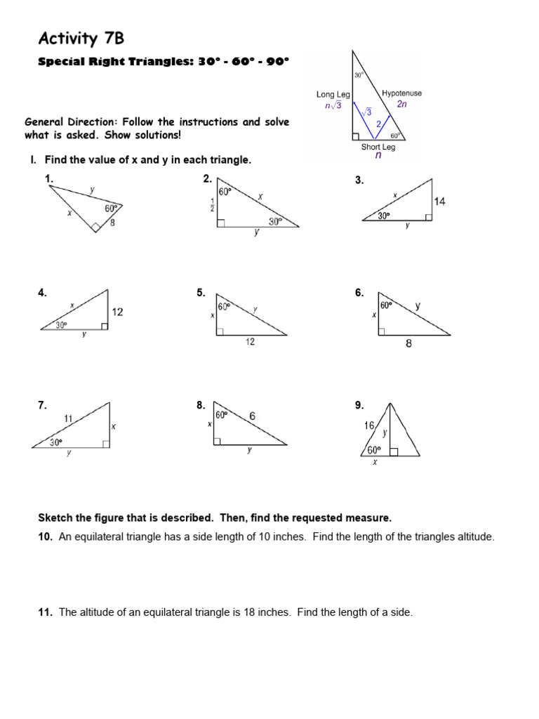 Special Right Triangles Exercises | PDF