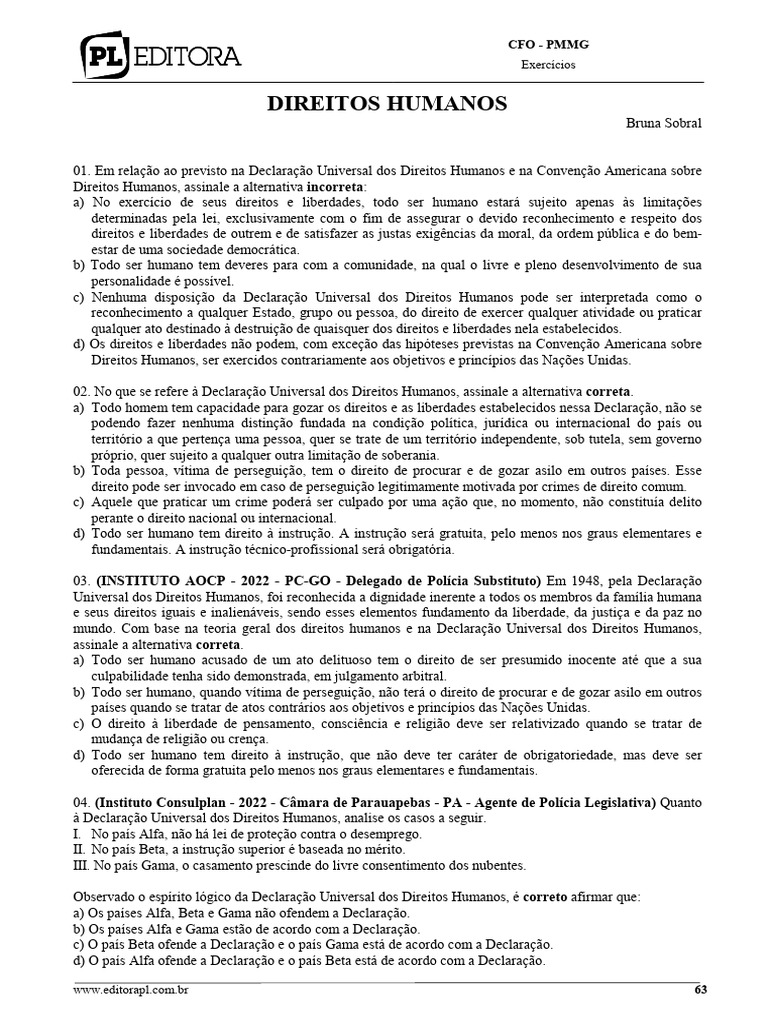 Exercícios sobre Direitos Humanos e Legislação | PDF | Direitos Humanos ...