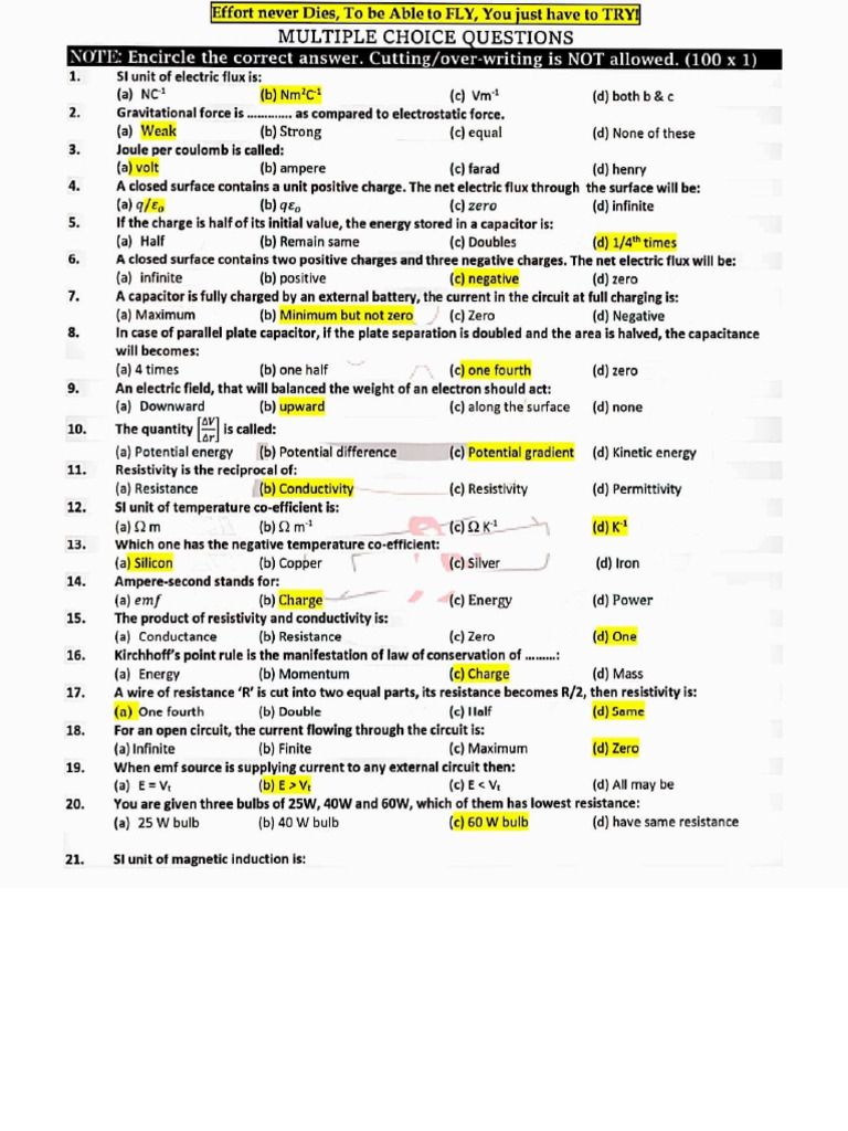 12 Physics 100 MCQs | PDF