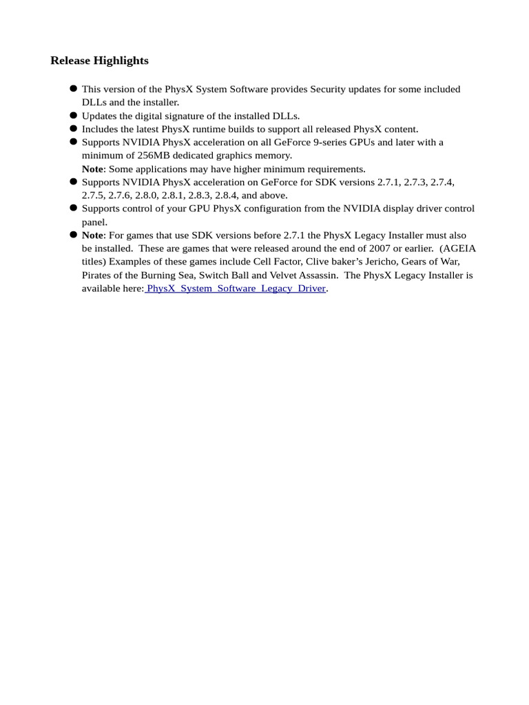 PhysX System Software Release Notes | PDF