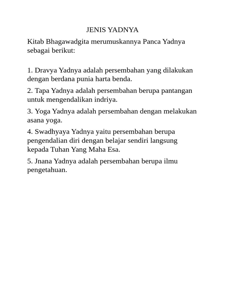 Jenis-Jenis Yadnya dala…