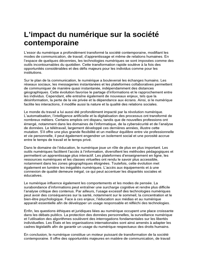 Impact du numérique sur la société moderne | PDF | Données numériques ...