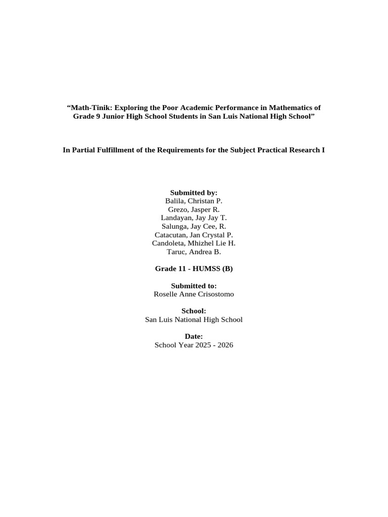 Grade 9 Math Performance Issues in San Luis | PDF | Teachers | Mathematics