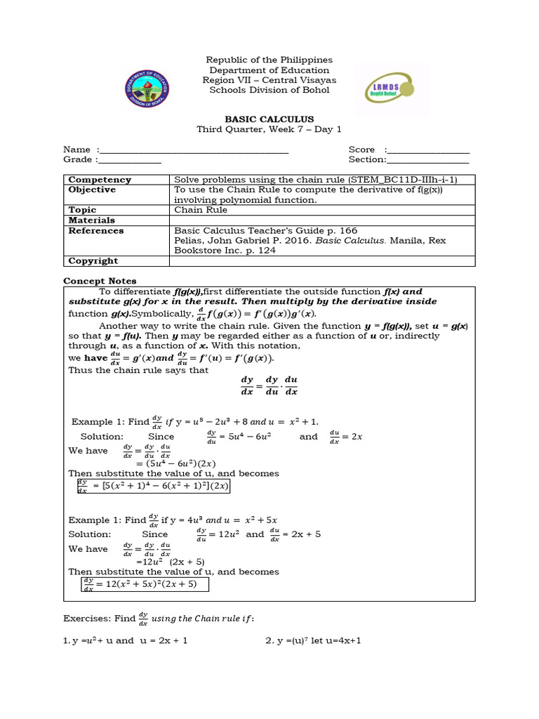 Chain Rule in Basic Calculus Exercises | PDF | Function (Mathematics ...