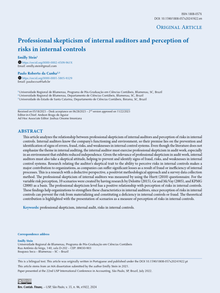 Internal Auditors' Skepticism and Risk Perception | PDF | Internal ...