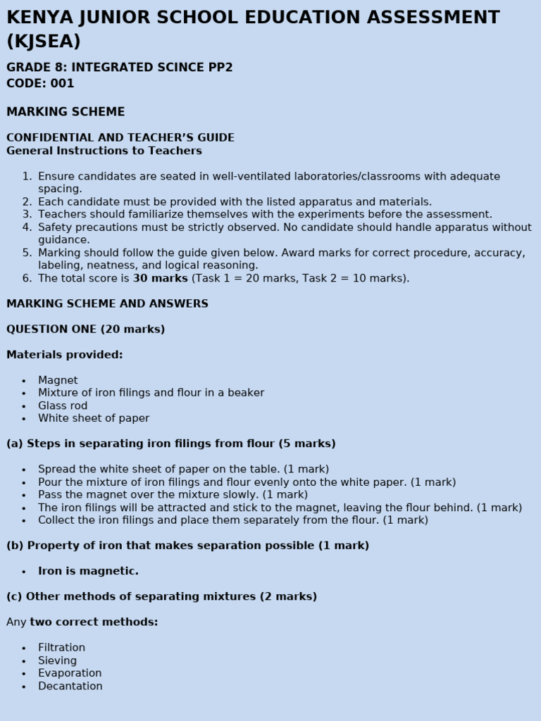 Grade 8 Integrated Science Pp2 Ms | PDF | Filtration | Kidney