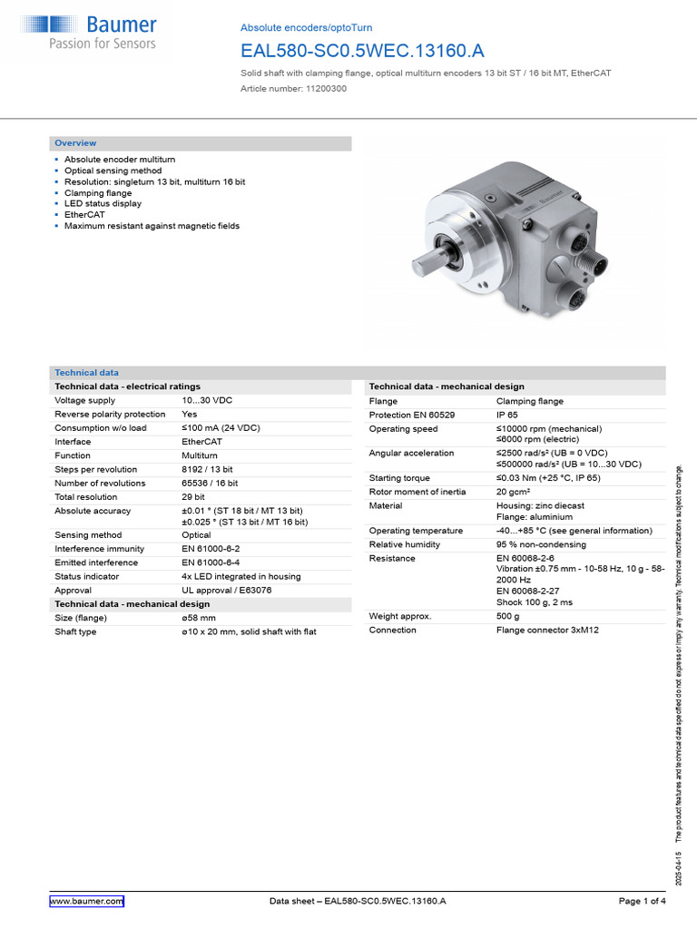 Optical Multiturn Encoder EAL580-SC0.5WEC | PDF | Bit | Manufactured Goods