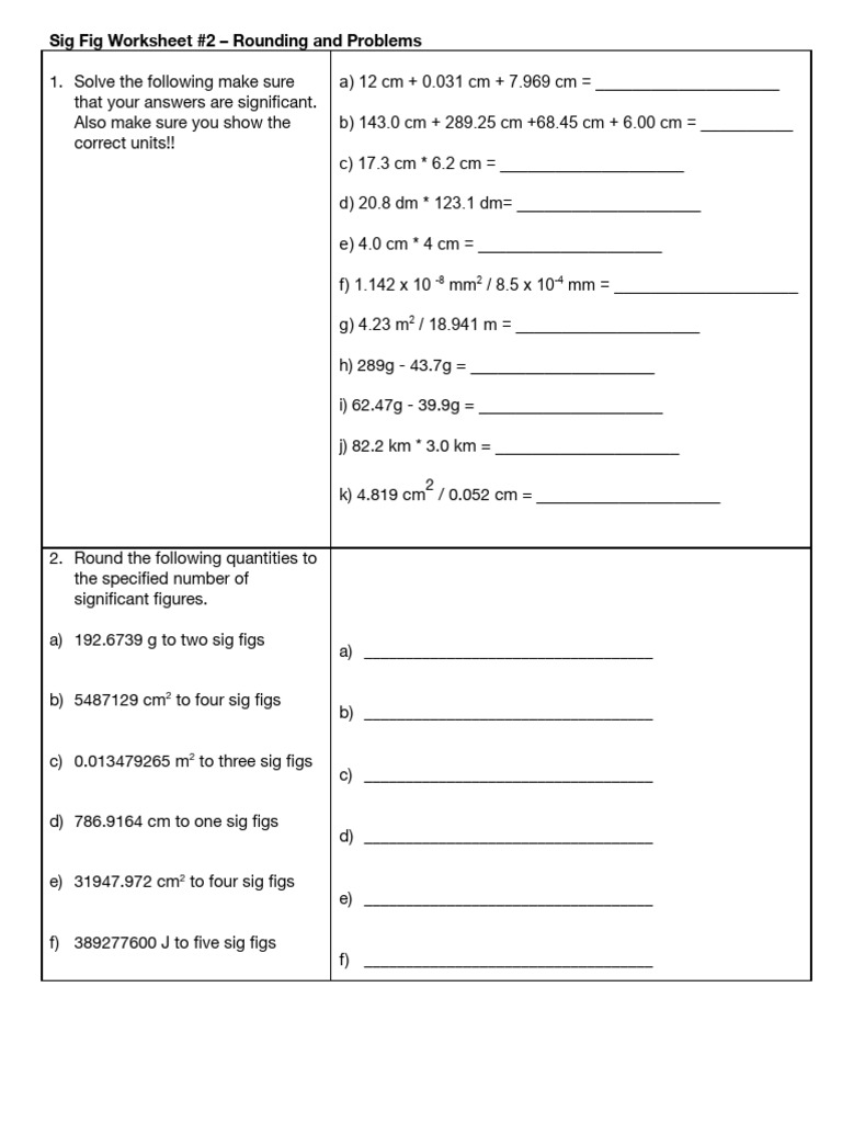 Sig Fig Rounding Practice Worksheet | PDF