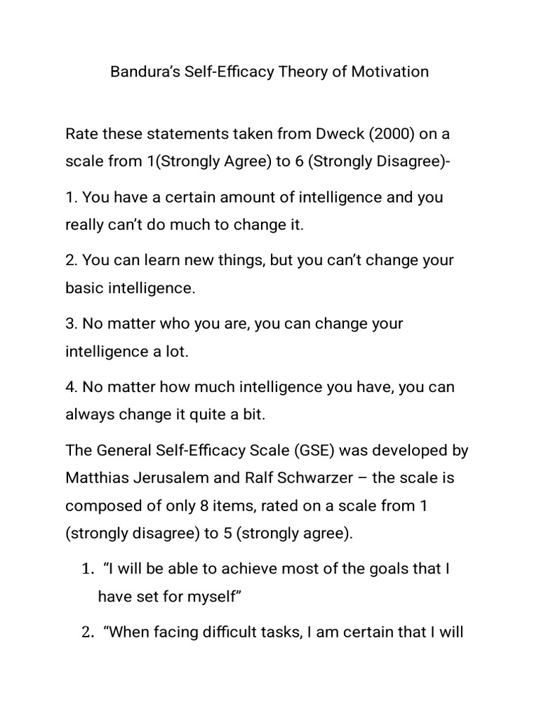 Bandura's Self-Efficacy Theory Explained | PDF | Self Efficacy | Cognition