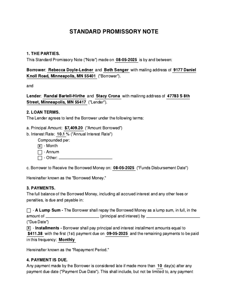 Standard Promissory Note Agreement | PDF | Interest | Loans