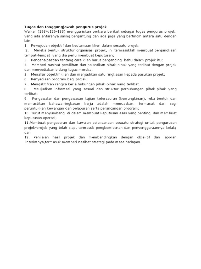 Tugas Dan Tanggungjawab Pengurus Projek Tugas Dan Tanggungjawab Pengurus Projek