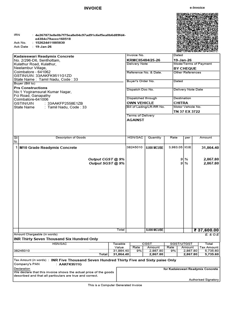 Invoice for Readymix Concrete Sale | PDF | Taxation | Government Finances