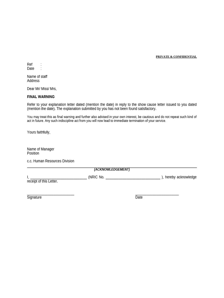 Final Warning Letter Template | PDF