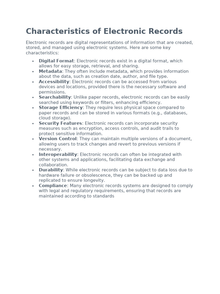 Key Characteristics of Electronic Records | PDF