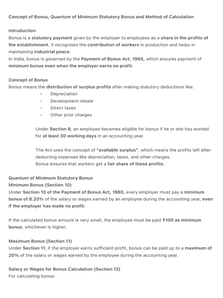 Understanding Minimum Statutory Bonus in India | PDF | Salary | Employment