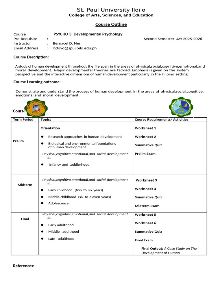 Developmental Psychology Course Outline | PDF | Developmental ...