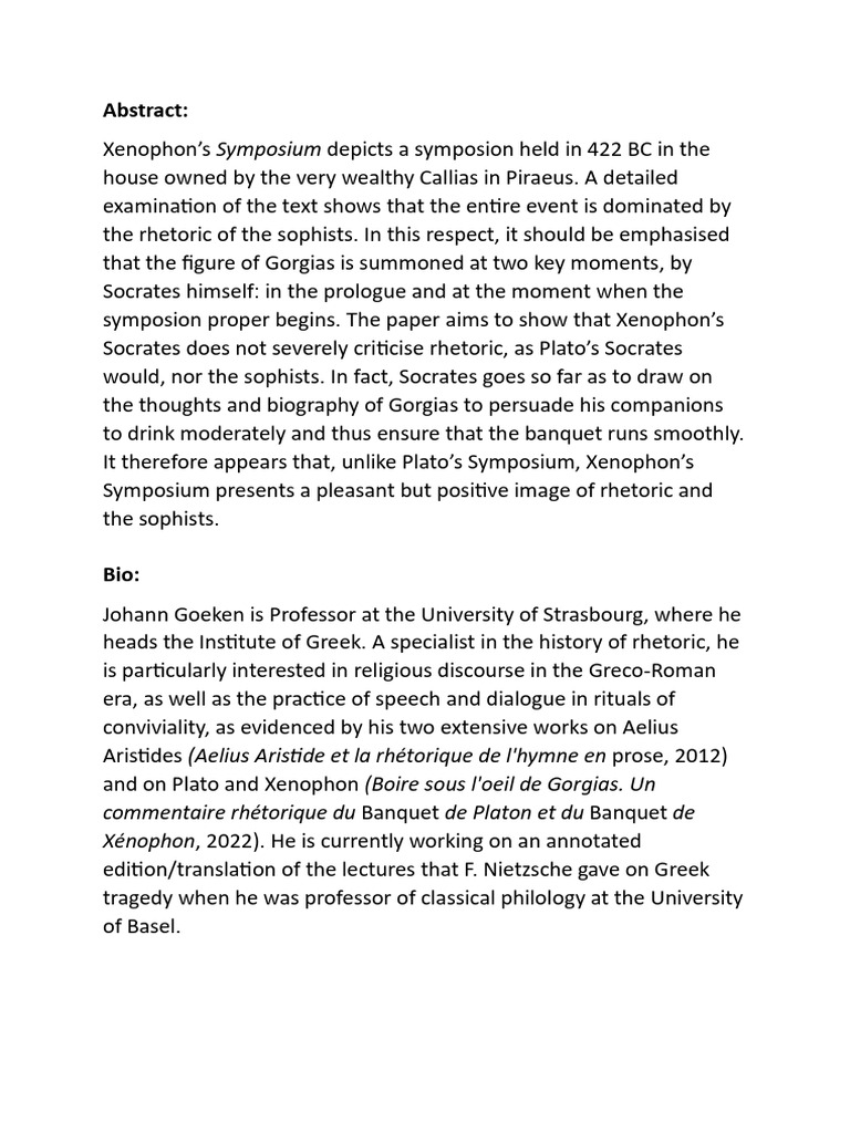 Xenophon's Symposium: Rhetoric and Sophists | PDF