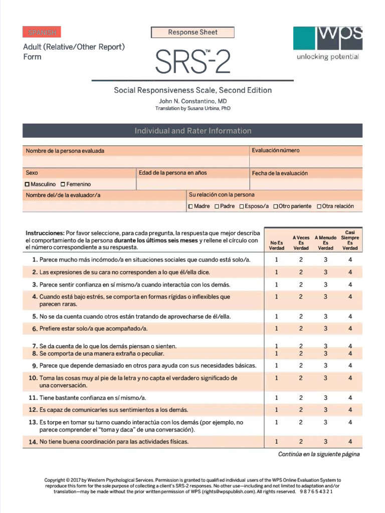 Evaluación SRS-2: Comportamiento Social | PDF
