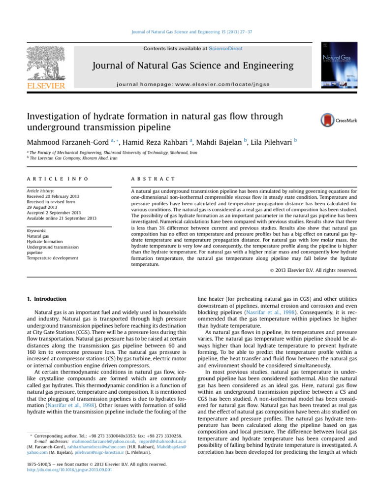 Investigation of Hydrate Formation in Natural Gas Flow Through ...