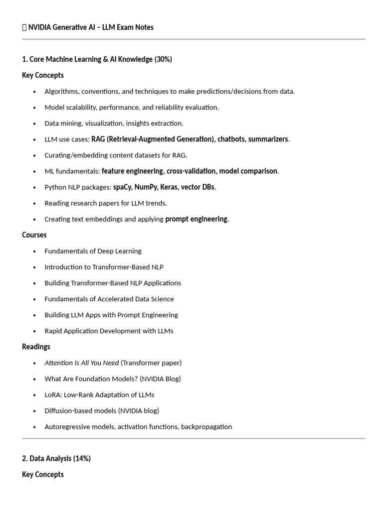 NVIDIA Generative AI LLM Exam Guide | PDF | Artificial Intelligence ...