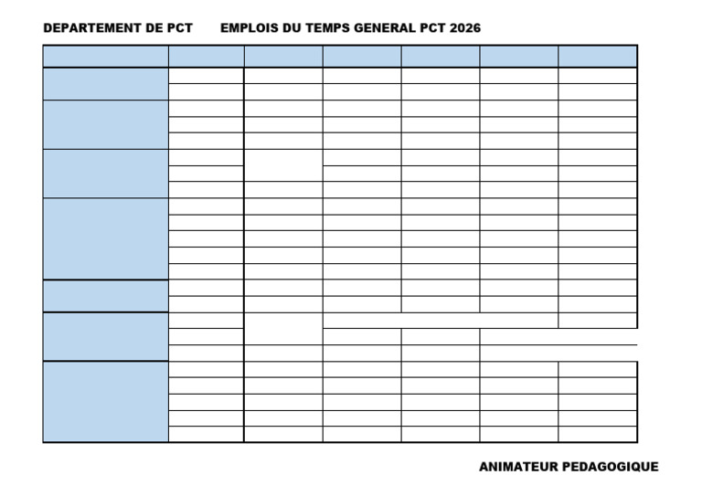 Emplois du temps PCT 2026 détaillés | PDF