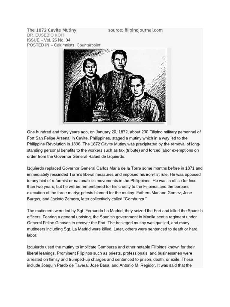 1872 Cavite Mutiny: Prelude to Revolution | PDF | Spanish East Indies ...