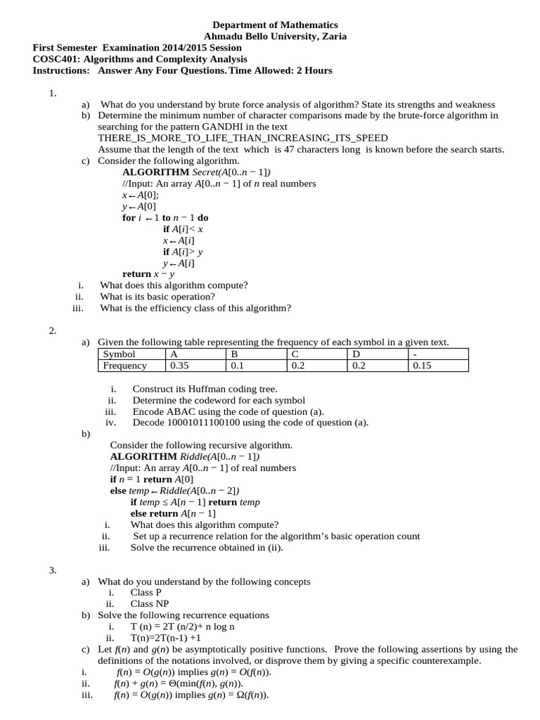 cosc401_2014_15 | PDF | Recurrence Relation | Algorithms And Data ...