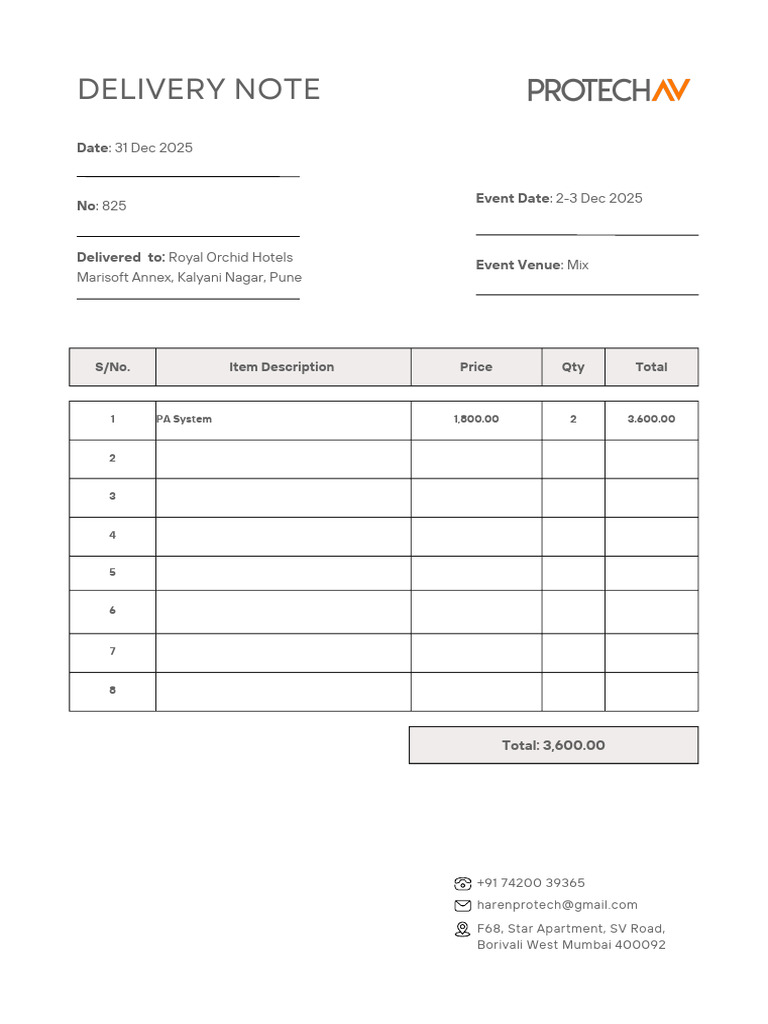 AV Equipment Delivery Notes 2025 | PDF