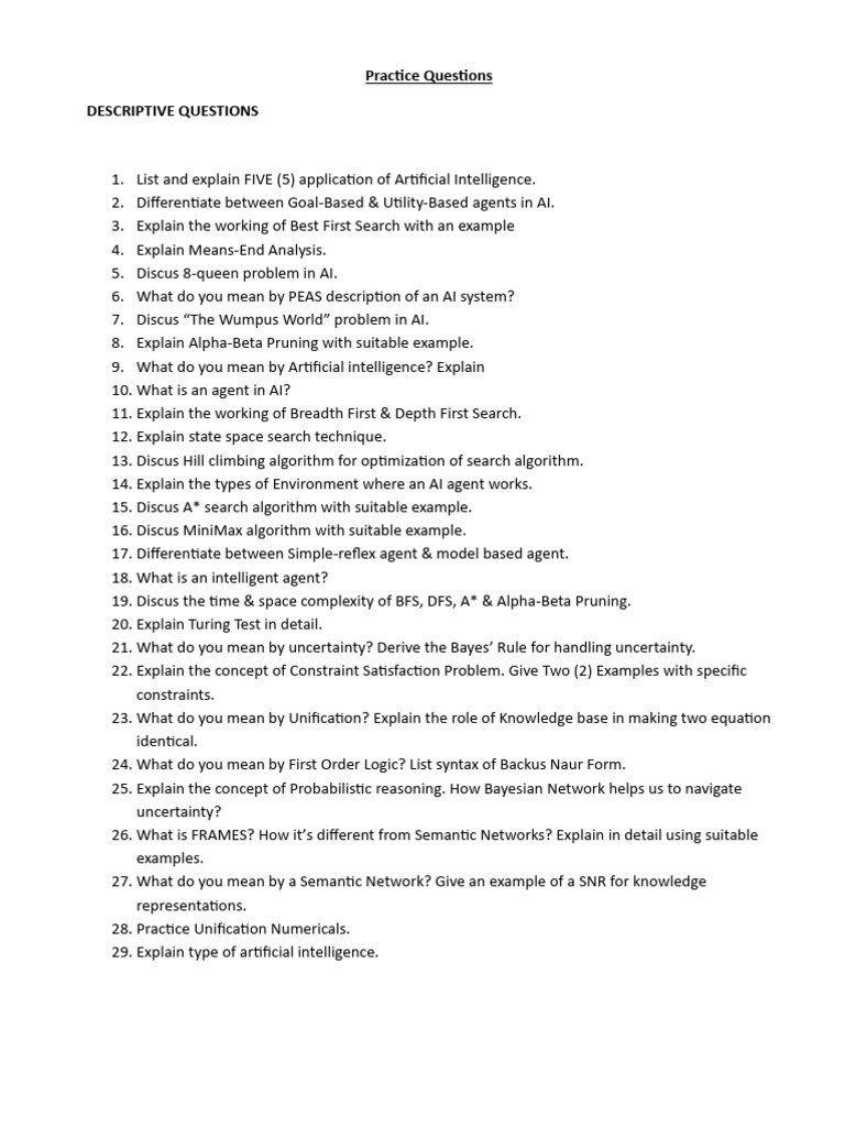 AI Concepts and Practice Questions | PDF