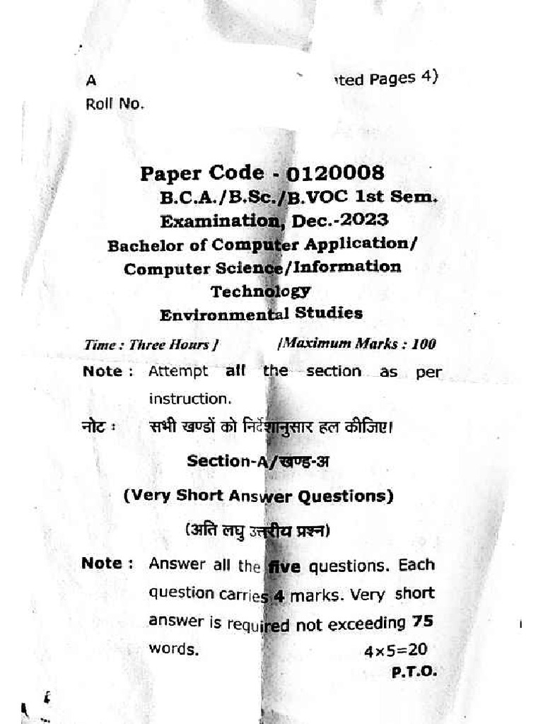 BCA (1st Sem) Environmental Studies (Dec-2023) | PDF
