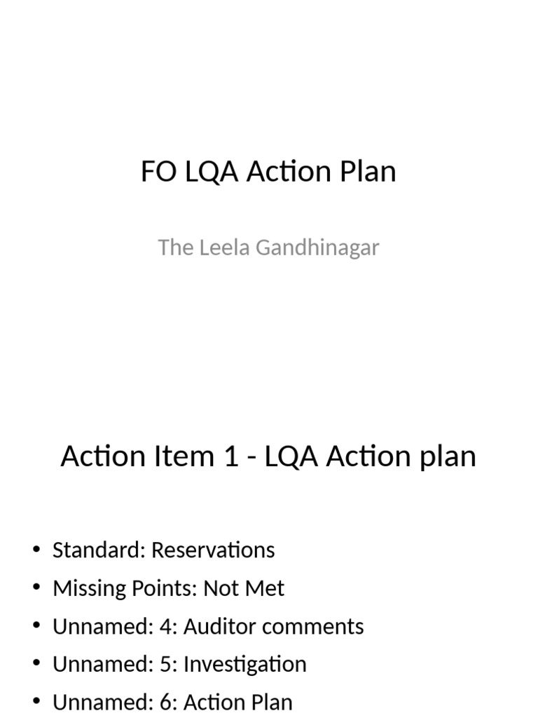 FO LQA Action Plan the Leela Gandhinagar | PDF