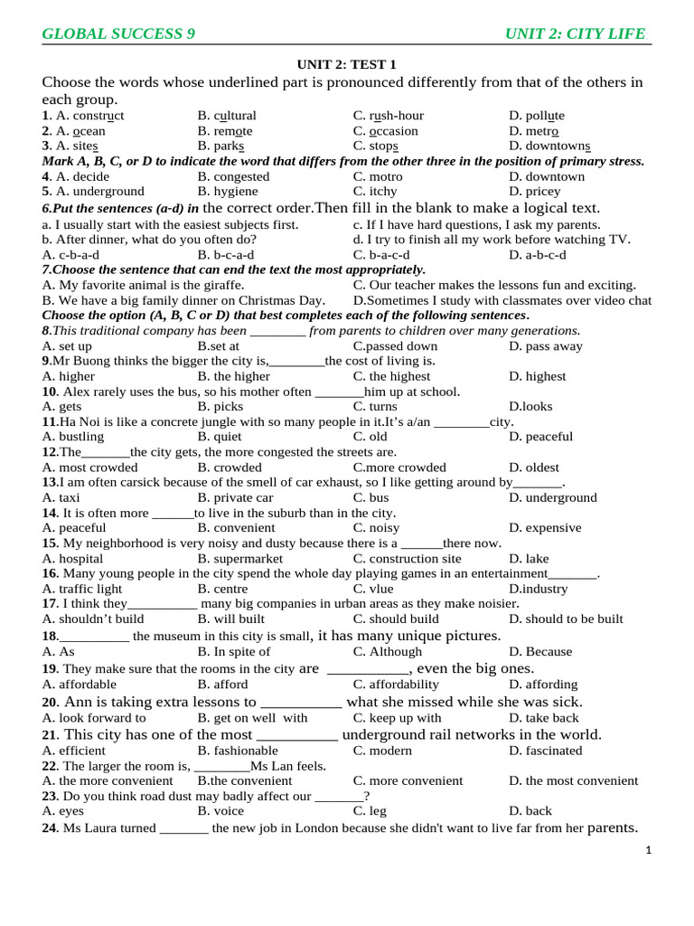 Unit 2 (Practice Test) | PDF | Cost Of Living | Singapore