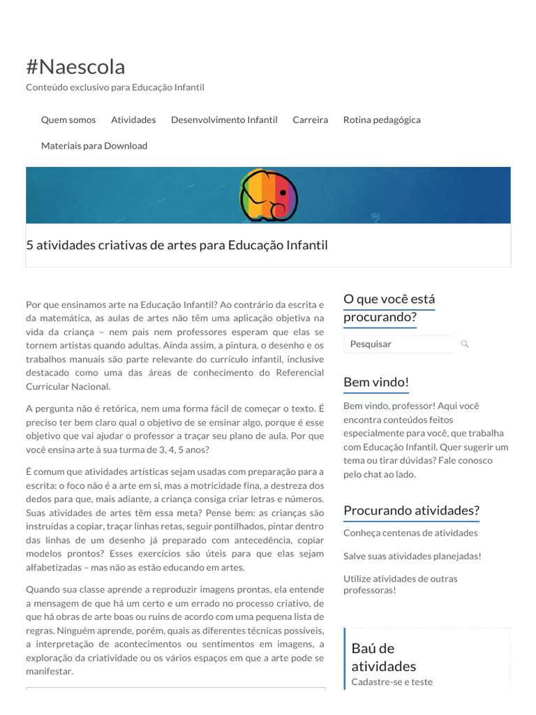 5 Atividades Criativas de Artes Infantil | PDF | Desenho | Educação ...
