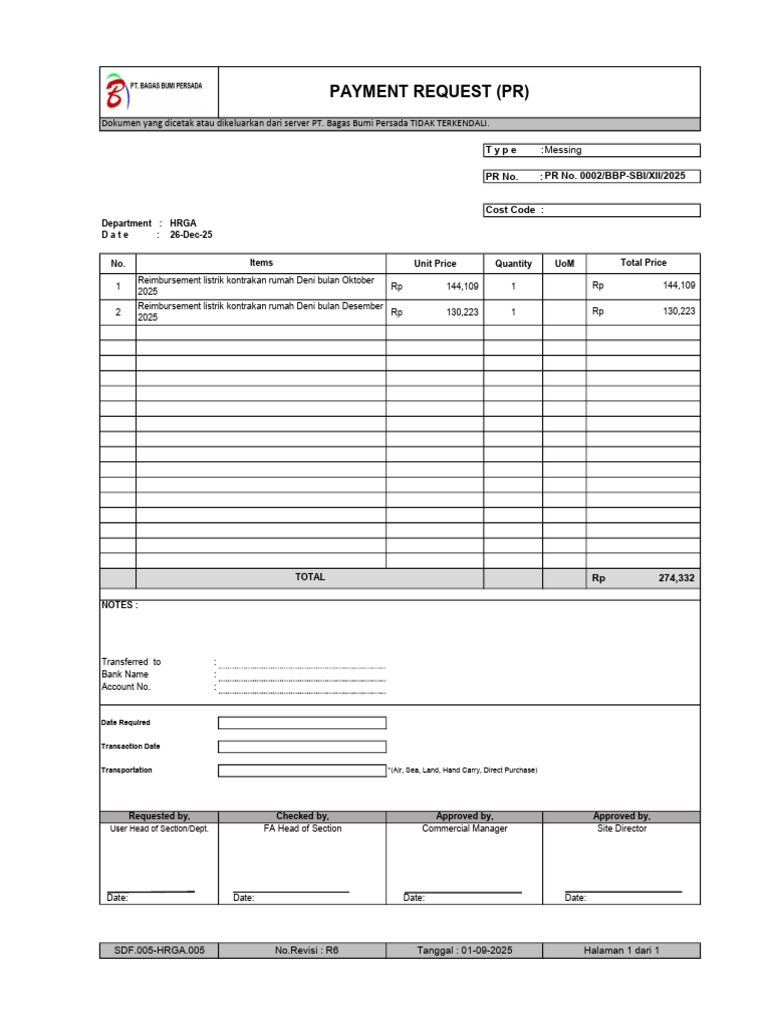 Payment Request for December 2025 | PDF