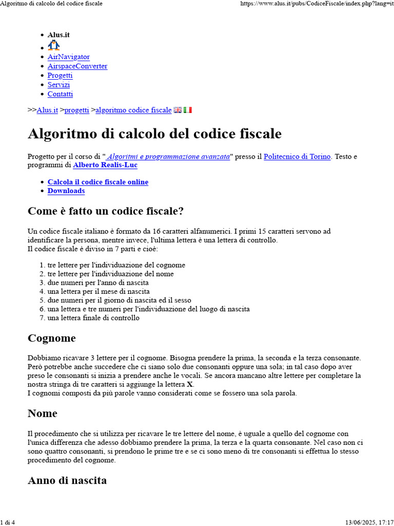 Algoritmo Di Calcolo Del Codice Fiscale | PDF
