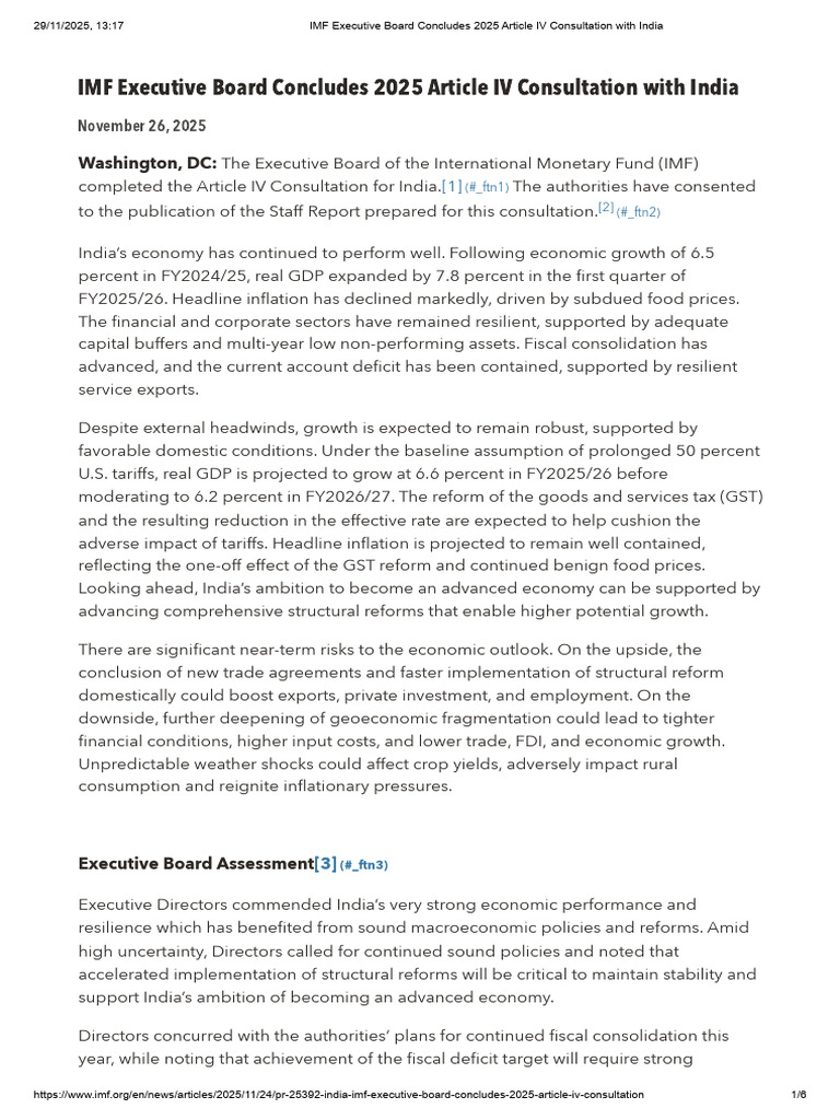 IMF Executive Board Concludes 2025 Article IV Consultation With India ...