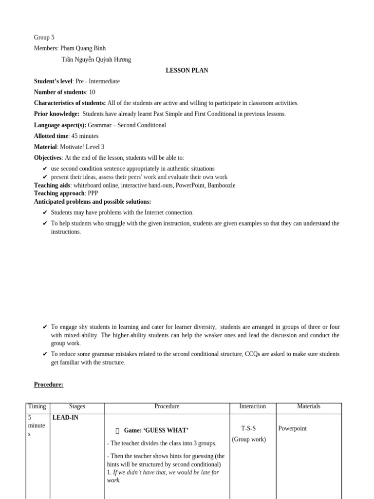 Second Conditional Lesson Plan | PDF | Learning | Cognition